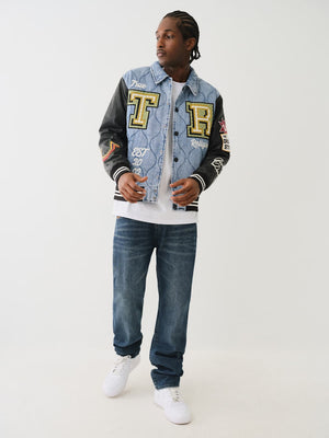 True Religion Varsity Jacket Quilted Denim Wild Bill-Jet Black-True Religion