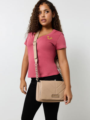 True Religion Crossbody Bag Quilted Logo Beige-True Religion