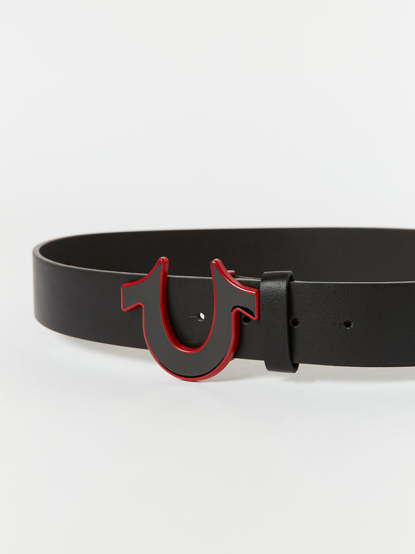 True Religion Belt Red Outline Buckle Black