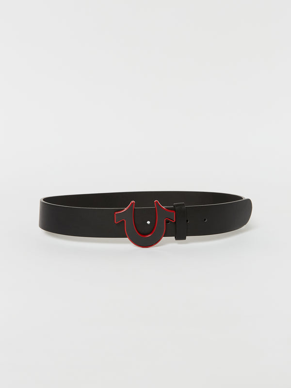 True Religion Belt Red Outline Buckle Black