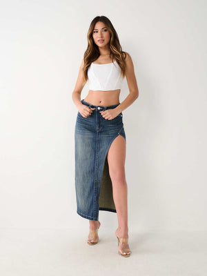 Cut Out Denim Maxi Skirt-True Religion