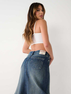 Cut Out Denim Maxi Skirt-True Religion