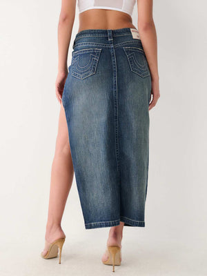 Cut Out Denim Maxi Skirt-True Religion