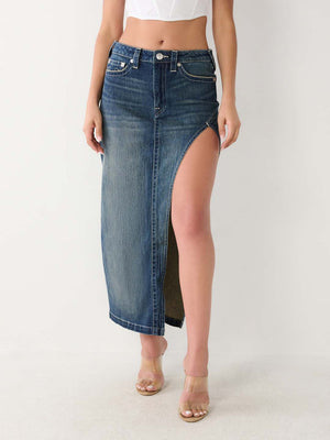 Cut Out Denim Maxi Skirt-True Religion