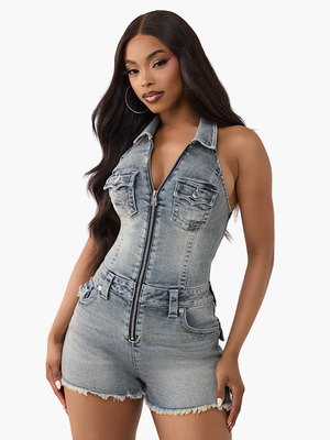 True Religion Jumpsuit Jennie Halter Romper Medium Vintage