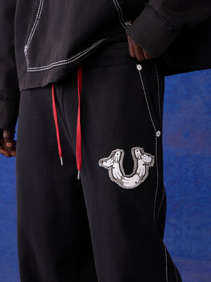 True Religion Blu X Track Pants Wide Leg Faint Black-True Religion