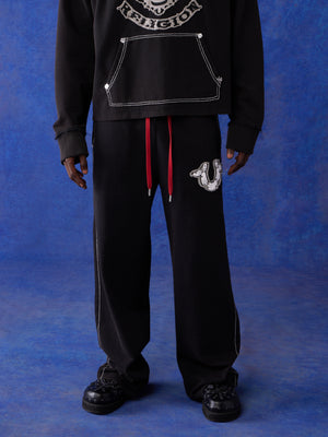 True Religion Blu X Track Pants Wide Leg Faint Black-True Religion