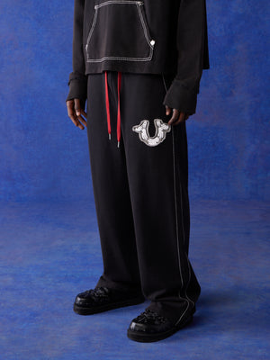 True Religion Blu X Track Pants Wide Leg Faint Black-True Religion