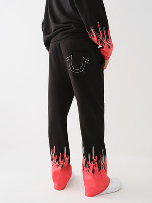 True Religion Stacked Moto Track Pants Flame Jet Black-True Religion