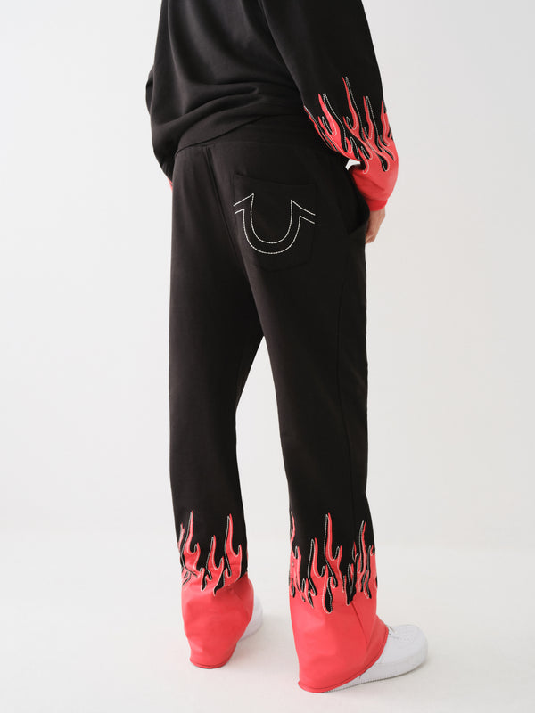 True Religion Stacked Moto Track Pants Flame Jet Black