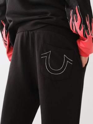 True Religion Stacked Moto Track Pants Flame Jet Black-True Religion