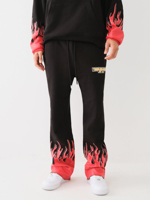 True Religion Stacked Moto Track Pants Flame Jet Black