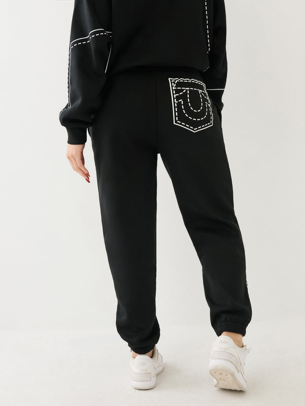 True Religion Big T Track Pants Boyfriend Jet Black