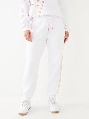 True Religion Big T Track Pants Boyfriend Optic White-True Religion