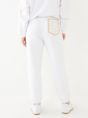 True Religion Big T Track Pants Boyfriend Optic White-True Religion