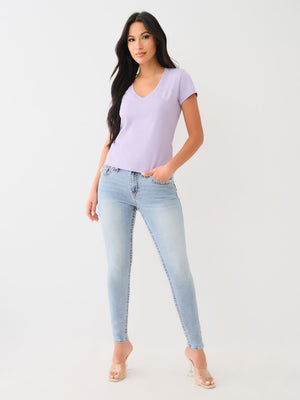True Religion Crews Studded Horseshoe V Neck Tee Hierloom Lilac-True Religion