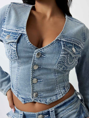 True Religion Crew V Neck Longsleeve Top Super QT Horizon Henge-True Religion