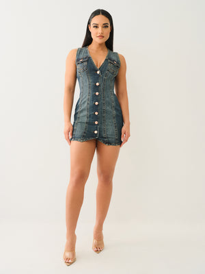 True Religion Fitted Denim Vest Dress Amestoy-True Religion