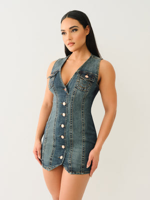 True Religion Fitted Denim Vest Dress Amestoy-True Religion