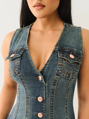 True Religion Fitted Denim Vest Dress Amestoy-True Religion