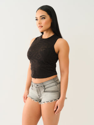 True Religion Sleeveless Burnout Tank Jet Black-True Religion