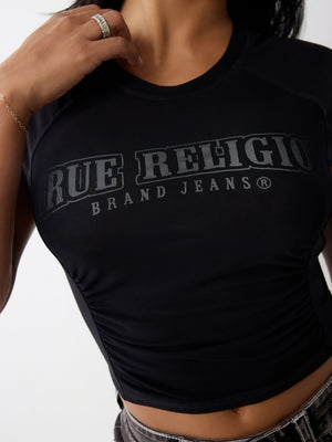 True Religion Arched Logo Mesh Layered Top Jet Black-True Religion