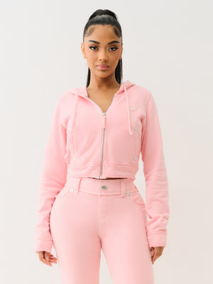 True Religion Raw Edge Big T Shrunken Hoodie Candy Pink-True Religion