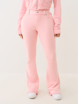 True Religion Raw Edge Big T Boot Track Pant Candy Pink-True Religion