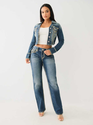 True Religion Jeans Ladies Super QT Lurex Denim Jacket Dark Wash-True Religion