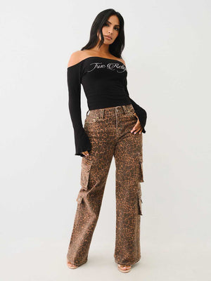 True Religion Crew Off The Shoulder Rib Top Jet Black-True Religion