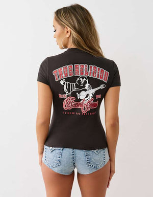 True Religion  Crystal Buddha V Neck Tee Jet Black