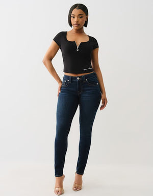 True Religion Half Zip Cap Sleeve Rib Top Jet Black