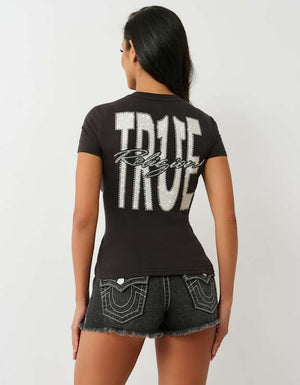 True Religion Crystal Tr V Neck Tee Jet Black