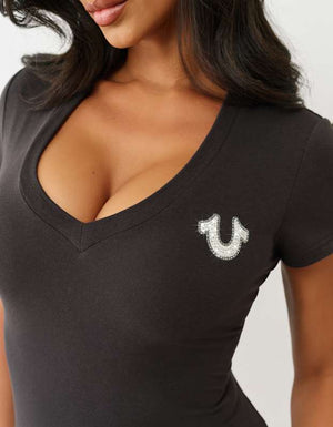 True Religion Crystal Tr V Neck Tee Jet Black