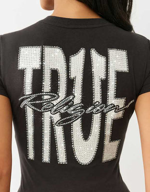 True Religion Crystal Tr V Neck Tee Jet Black