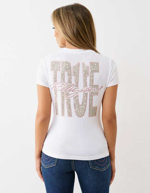 True Religion Crystal Tr V Neck Tee Optic White