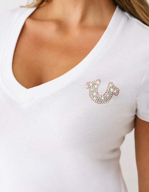 True Religion Crystal Tr V Neck Tee Optic White