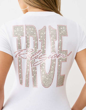 True Religion Crystal Tr V Neck Tee Optic White
