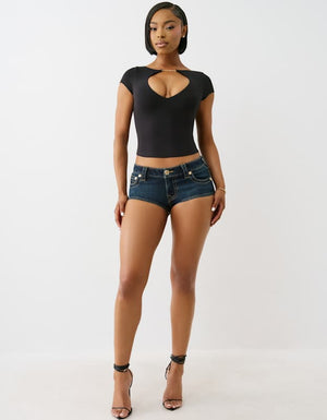 True Religion Tr Plated Keyhole Cap Slvs Top Jet Black