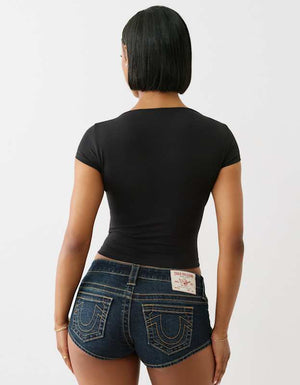 True Religion Tr Plated Keyhole Cap Slvs Top Jet Black