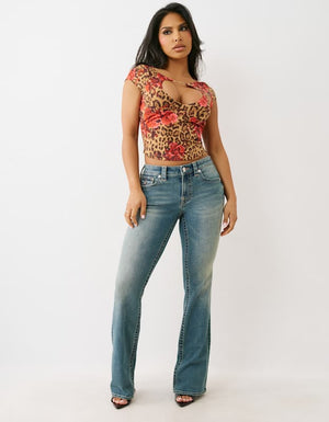 True Religion Leopard Tr Plt Keyhole Cap Slv Floral Leopard