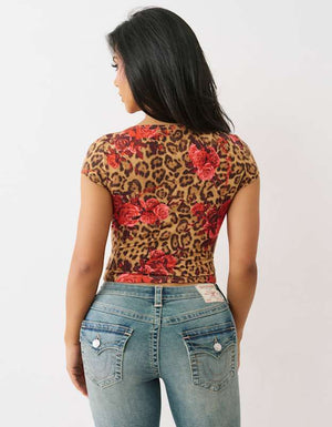 True Religion Leopard Tr Plt Keyhole Cap Slv Floral Leopard