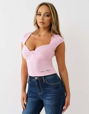 True Religion Front Twist Cap Sleeve Top Fragrant Lilac