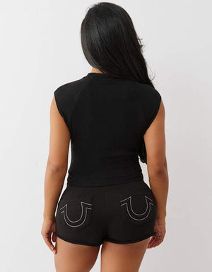 True Religion Sporty Ss Raglan Ribbed Top Jet Black