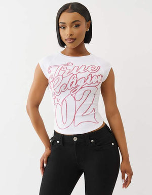 True Religion Sporty Ss Raglan Ribbed Top Optic White