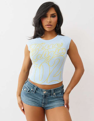 True Religion Sporty Ss Raglan Ribbed Top Cerulean Blue