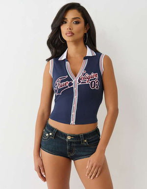 True Religion Sporty Terry Polo Top Dress Blue