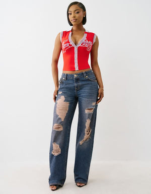 True Religion Sporty Terry Polo Top Flame Scarlet