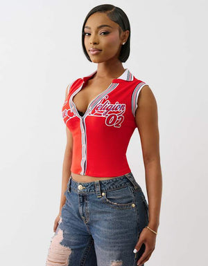 True Religion Sporty Terry Polo Top Flame Scarlet