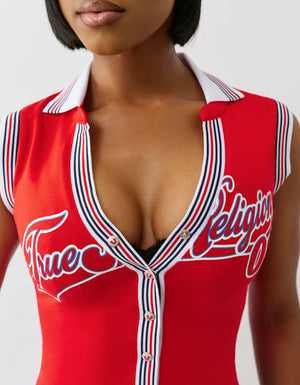 True Religion Sporty Terry Polo Top Flame Scarlet